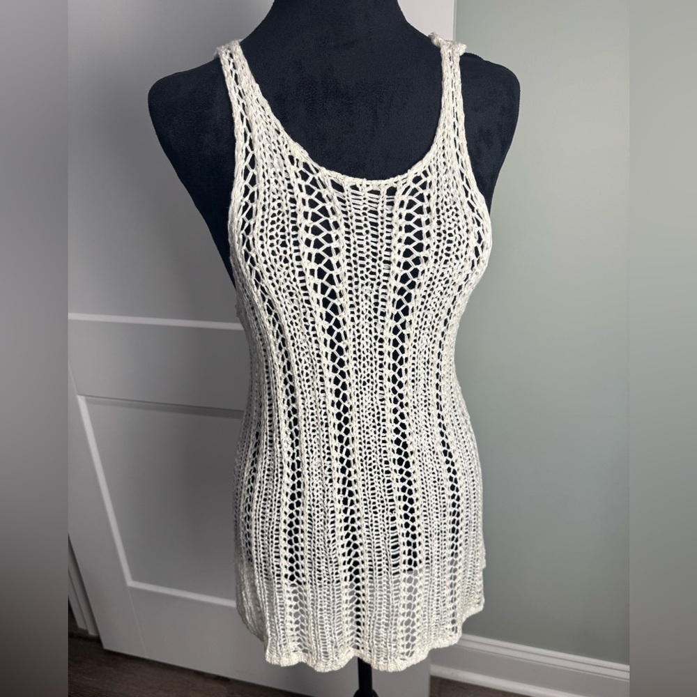 Vintage Havana White Crochet Tank Top swim cover